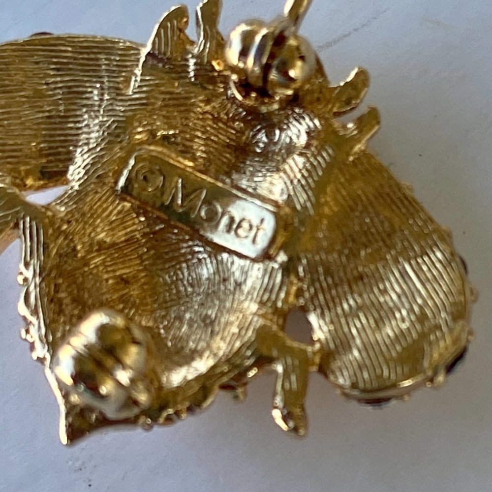 MONET Rhinestone Bumble Bee Brooch Pin with Blue Eyes - Picture 5 of 6